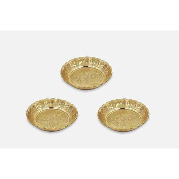 Pack Of 3 Designer Pure Brass Nakshi Plate for Puja/Diwali/Bhog Thali 2 inch - Picture 2 of 8